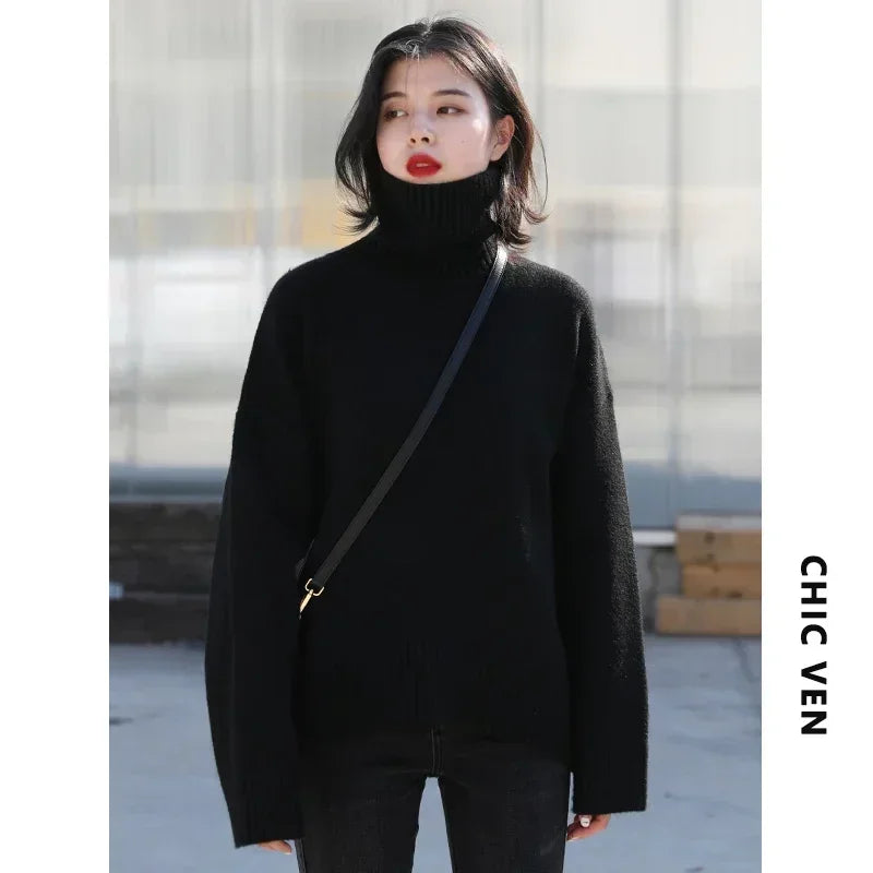 Korean Half High Collar Sweater - Loose Solid Autumn Pullover