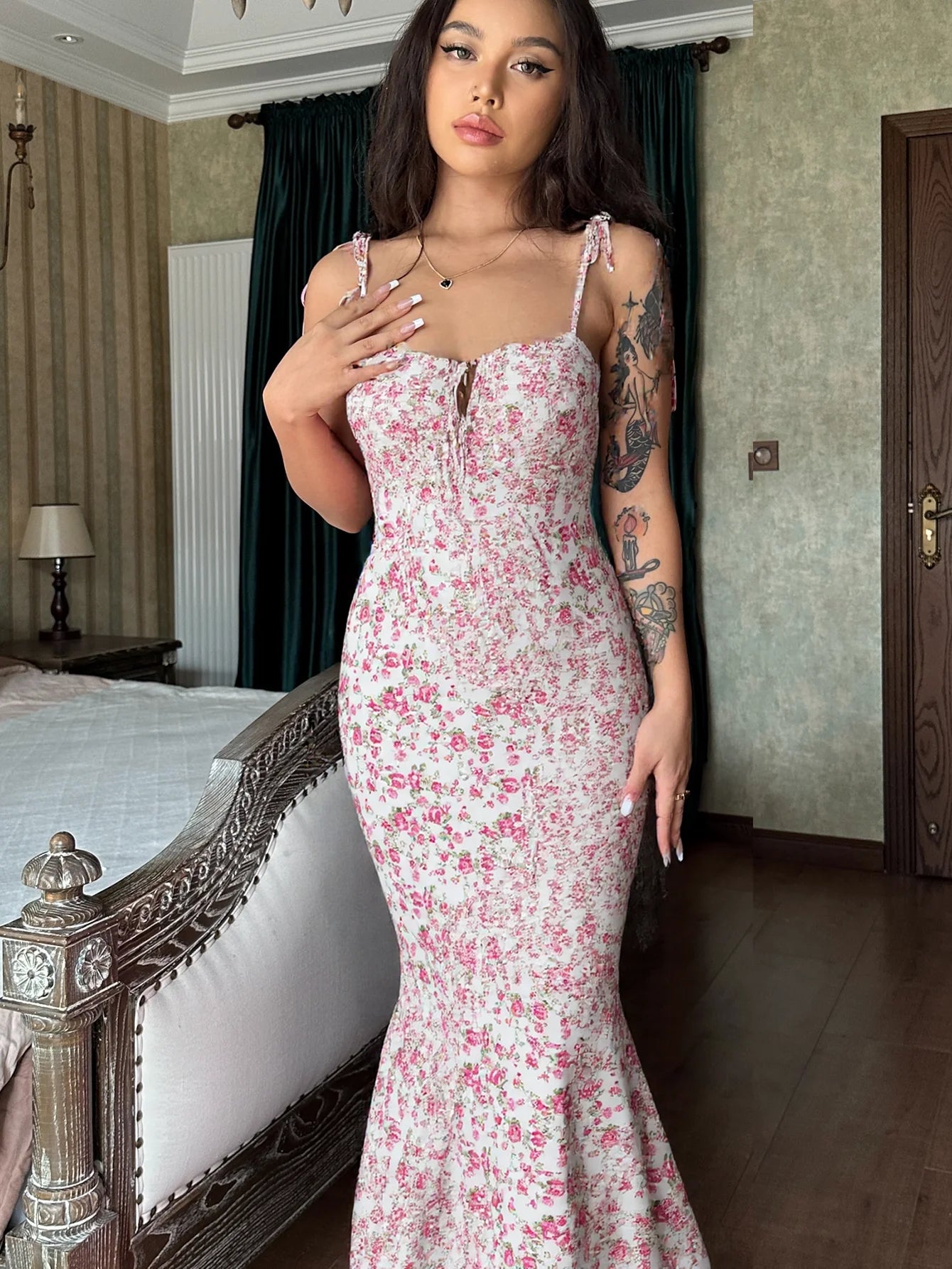Floral Bodycon Beach Dress - Elegant Vacation Streetwear Long Dress