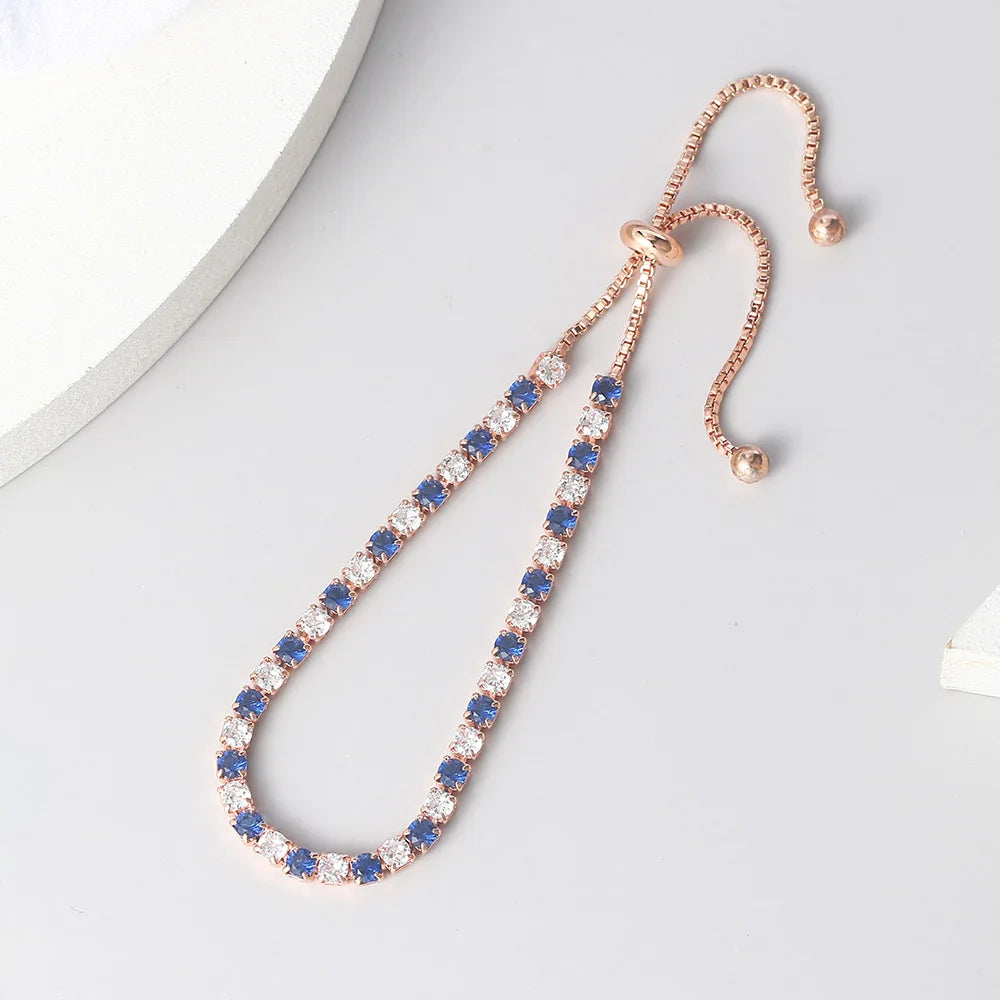 Adjustable Rainbow Zircon Tennis Bracelet - Colorful Wedding Hand Chain