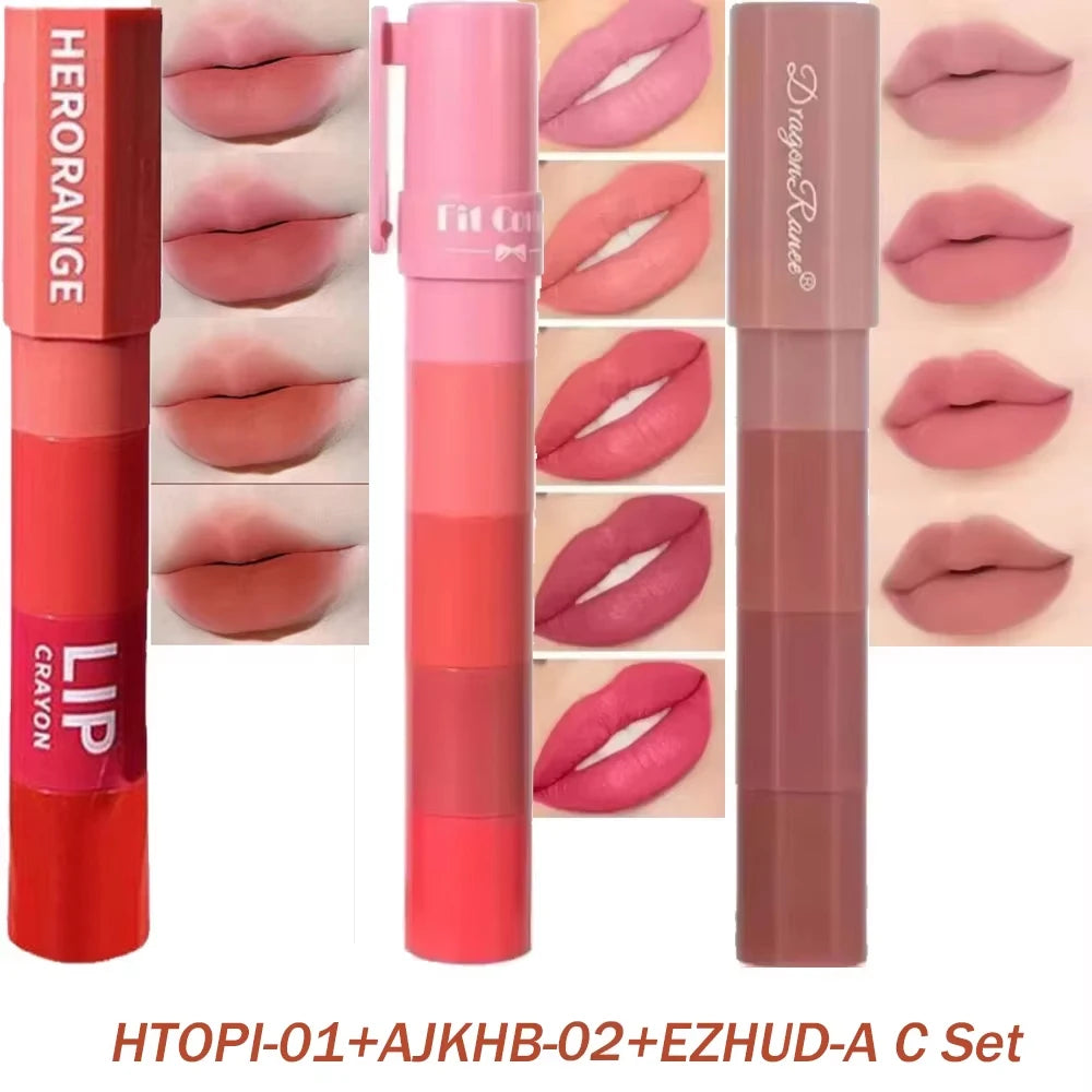 4-in-1 Matte Lipstick Crayon Kit - Waterproof Velvet Lip Color
