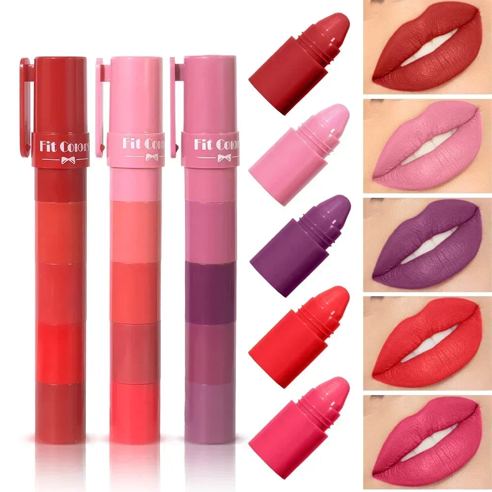 4-in-1 Matte Lipstick Crayon Kit - Waterproof Velvet Lip Color