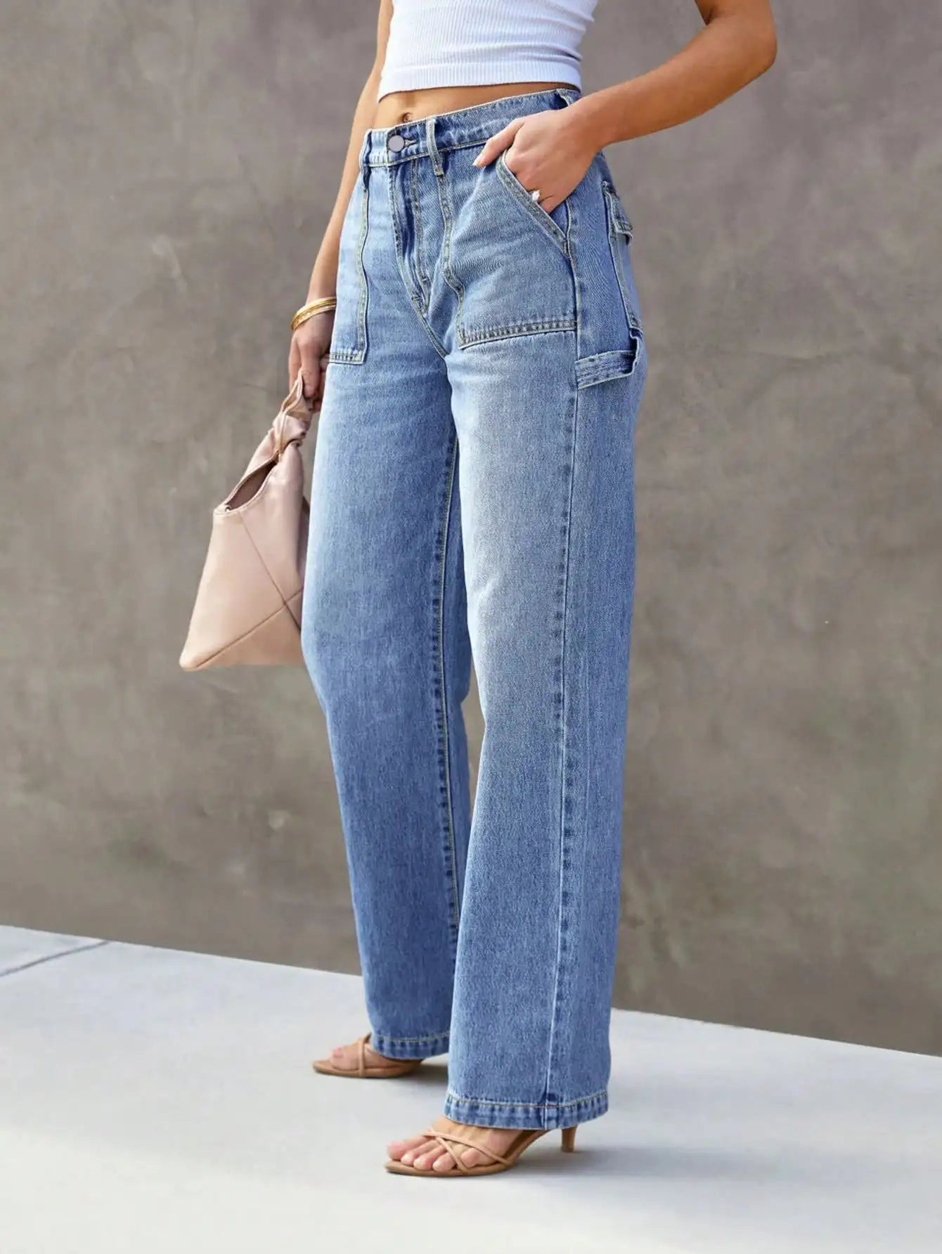 Light Blue Wide Leg Jeans - Straight Leg Everyday Denim Pants