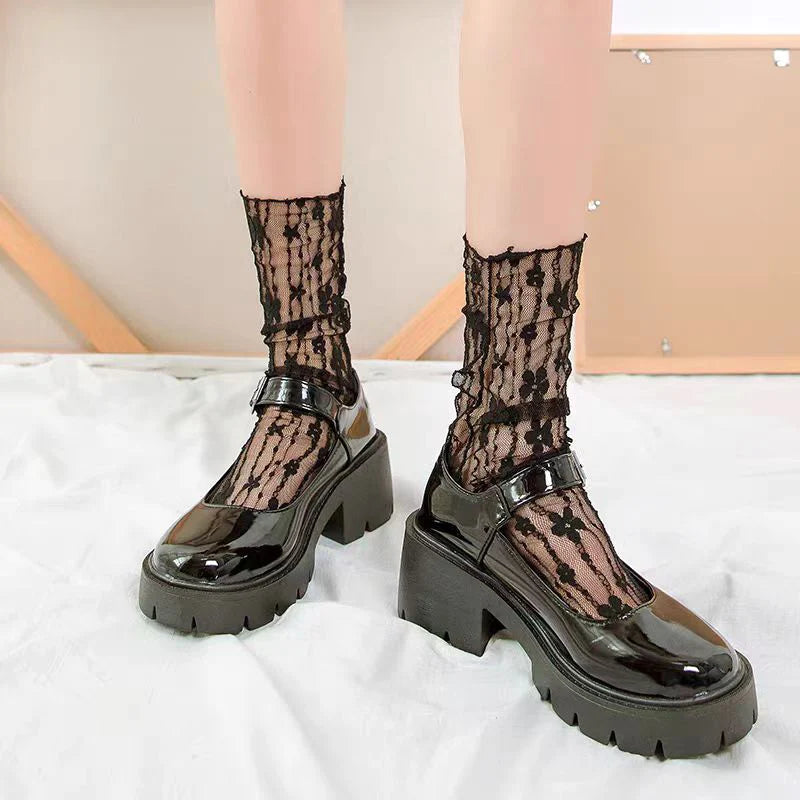 Transparent Floral Lace Socks - Harajuku Kawaii Mesh Hosiery