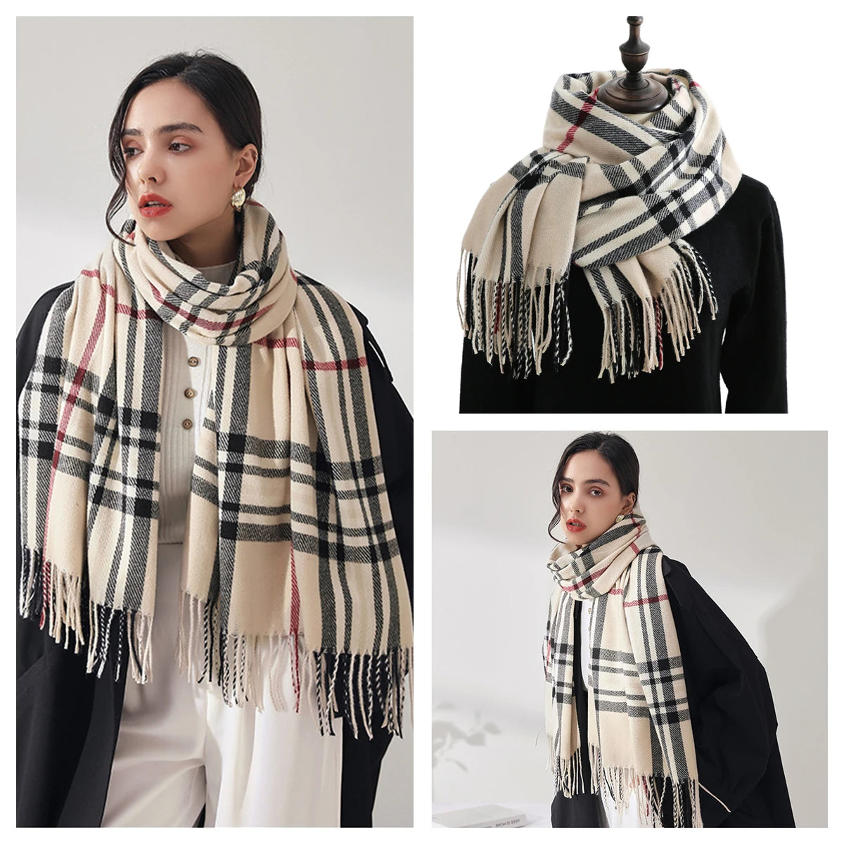 Classic Plaid Blanket Scarf - Cashmere-Feel Large Warm Shawl