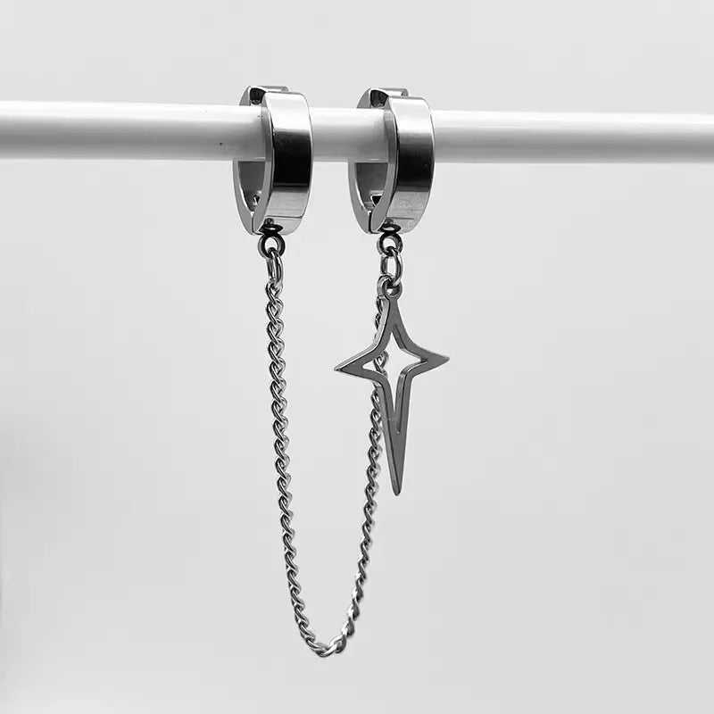 Black Star No-Piercing Clip Earrings - Stainless Steel Ear Bone Cuff