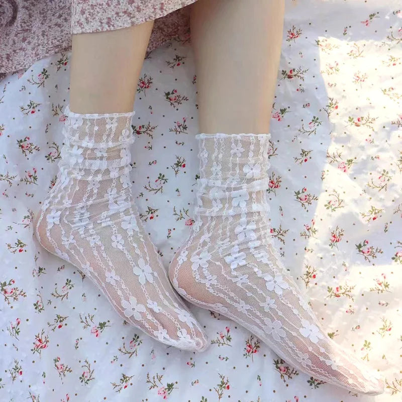 Transparent Floral Lace Socks - Harajuku Kawaii Mesh Hosiery
