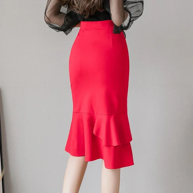 Elegant Black Bodycon Midi Skirt - High Waist Office Corset Skirt