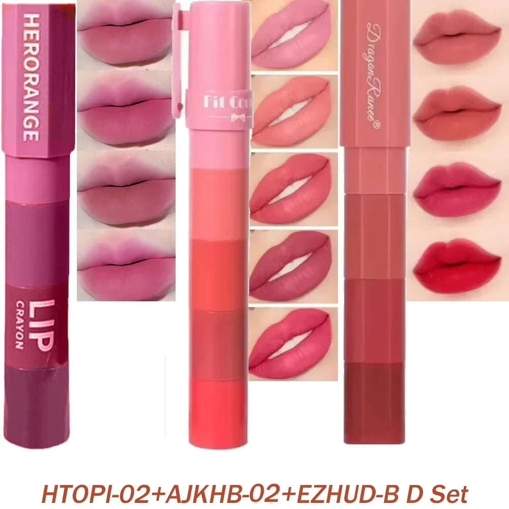 4-in-1 Matte Lipstick Crayon Kit - Waterproof Velvet Lip Color