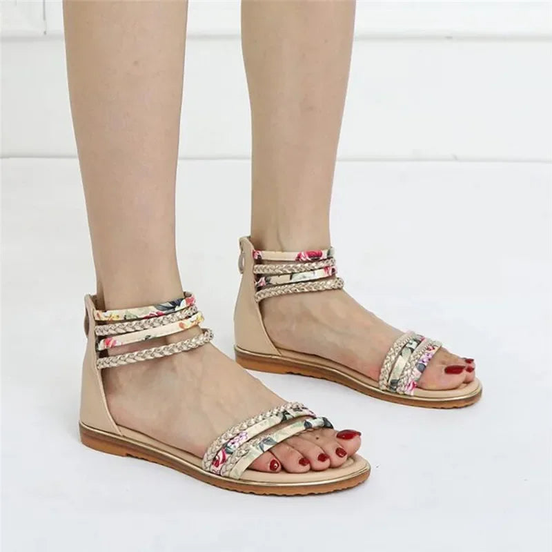 Slip-On Roman Flat Sandals - Comfortable Plus Size Summer Shoes