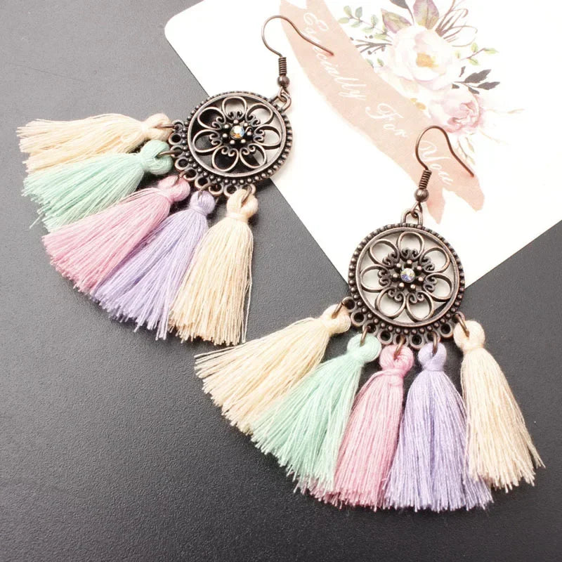Bohemian Tassel Drop Earrings - Ethnic Red Sector Party Jewelry
