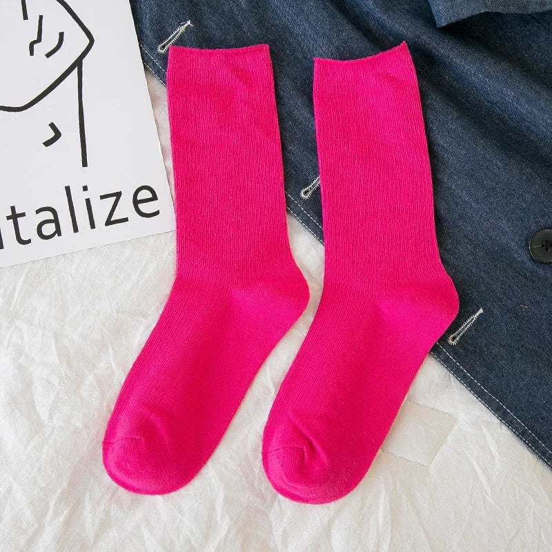 Solid Color Crew Socks - Breathable Preppy Korean Socks