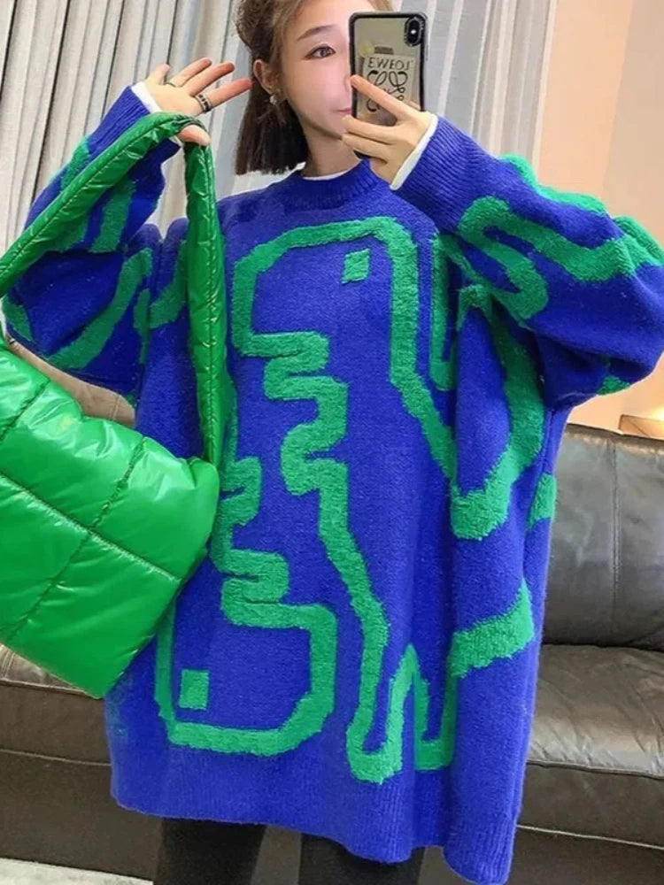 Japanese Flower Embroidery Sweater - O Neck Vintage Jumper