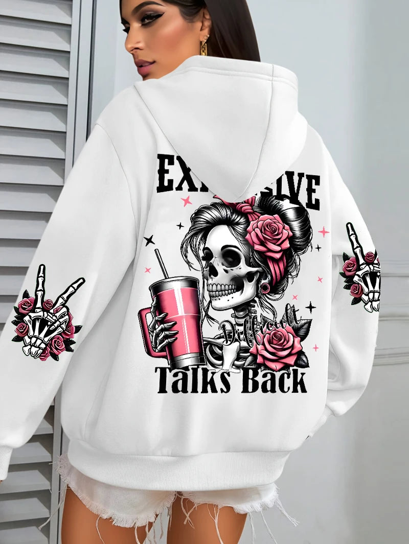 Expensive Talks Back Graphic Hoodie - Fleece Harajuku Streetwear Top