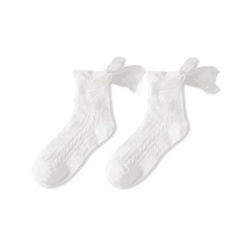 Lace Bow Ruffle Socks - Japanese Lolita Mid Tube Stockings