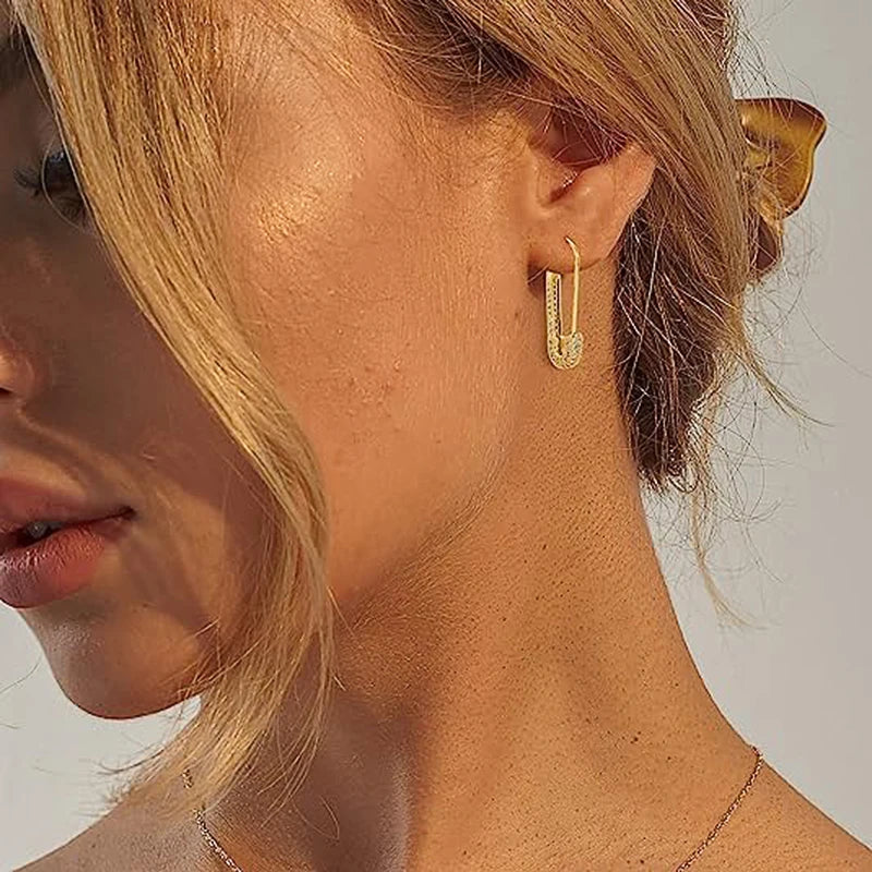 Paper Clip Design Earrings - Gold and Silver Color Modern Jewelry