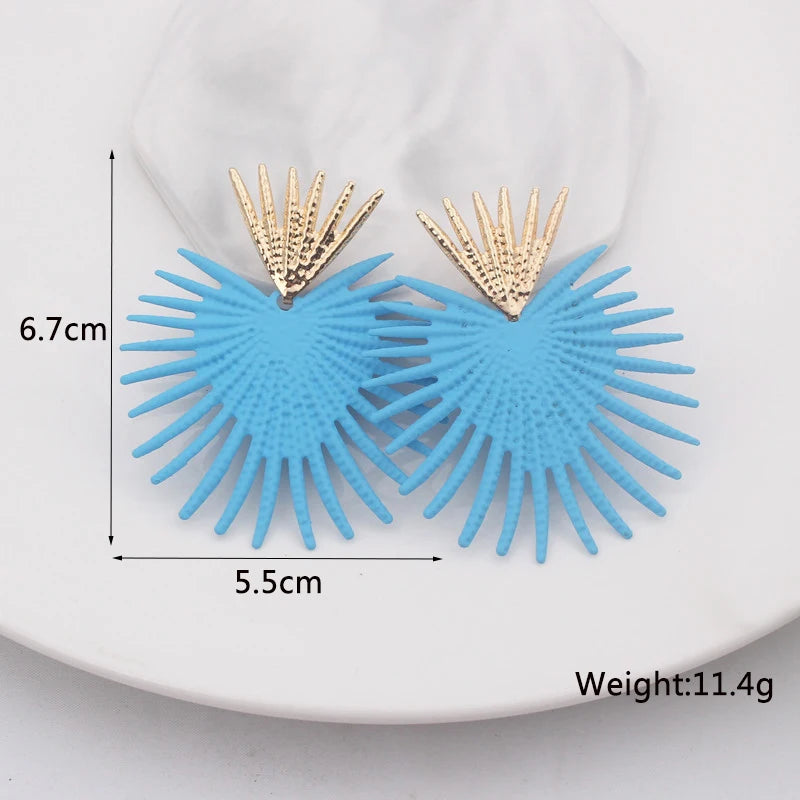 Blue Geometric Flower Butterfly Dangle Earrings - Bohemian Statement Jewelry