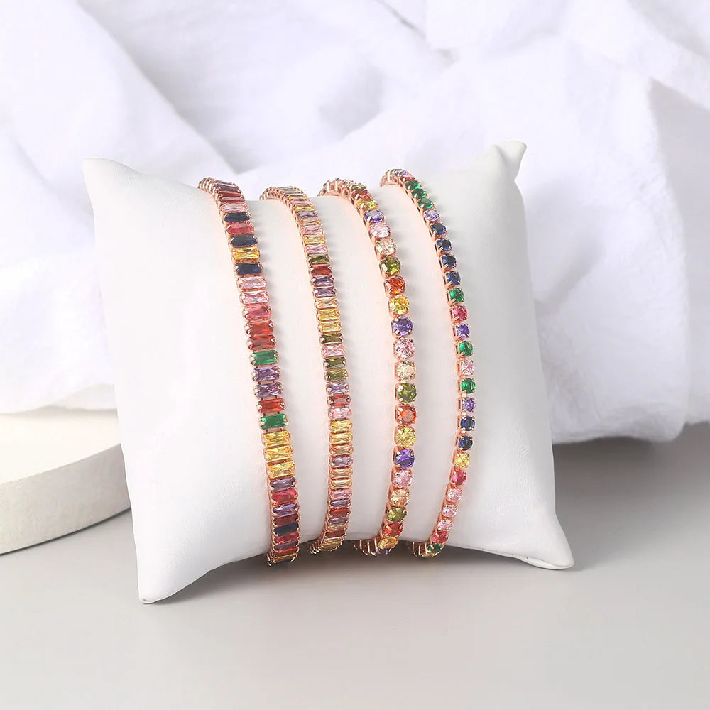 Adjustable Rainbow Zircon Tennis Bracelet - Colorful Wedding Hand Chain
