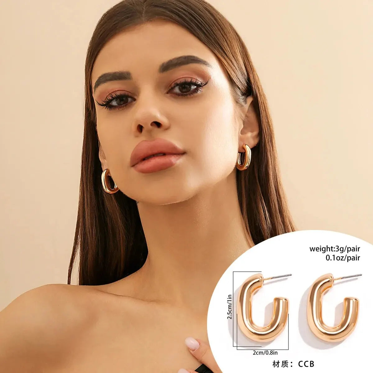 Geometric U Shape Hoop Earrings - Punk Metal Link Jewelry