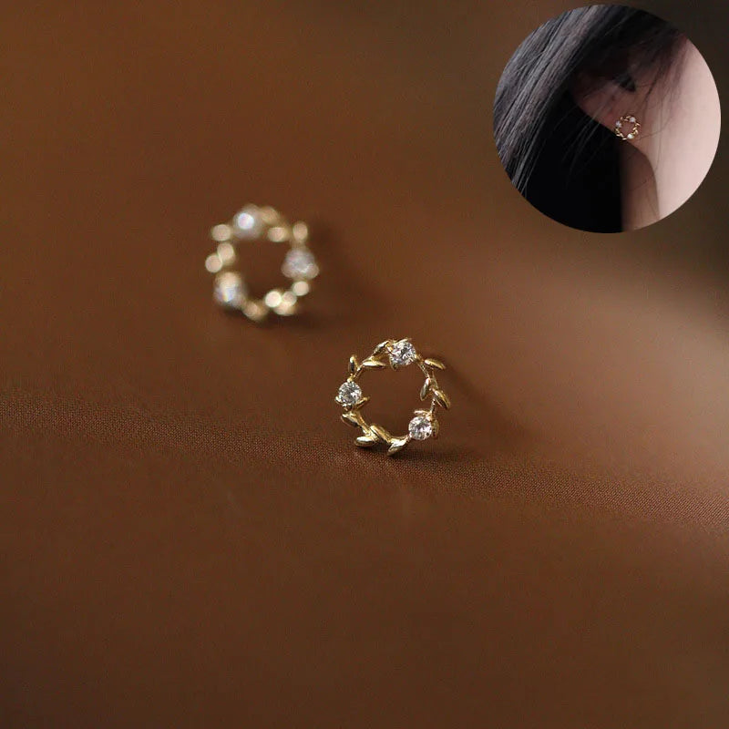 925 Silver Needle Zircon Stud Earrings - Gold Plated Crystal Jewelry
