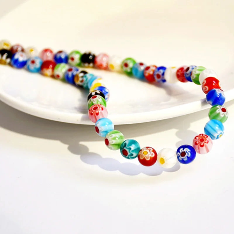 Multicolor Glass Bead Short Necklace - Boho Spring Summer Jewelry