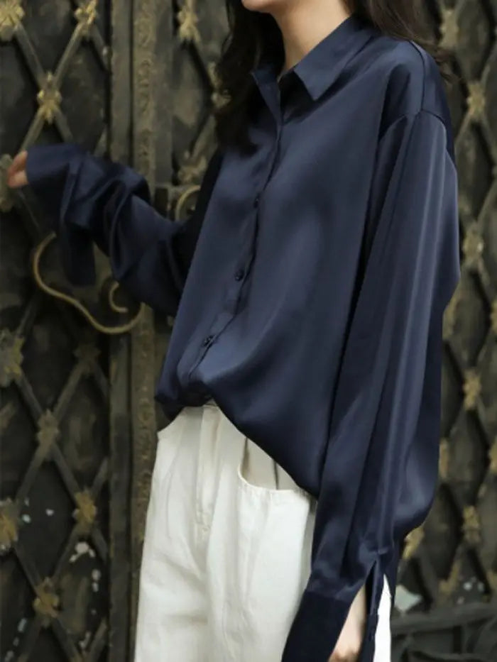 Vintage Button Up Blouse - Long Sleeve Loose Streetwear Shirt
