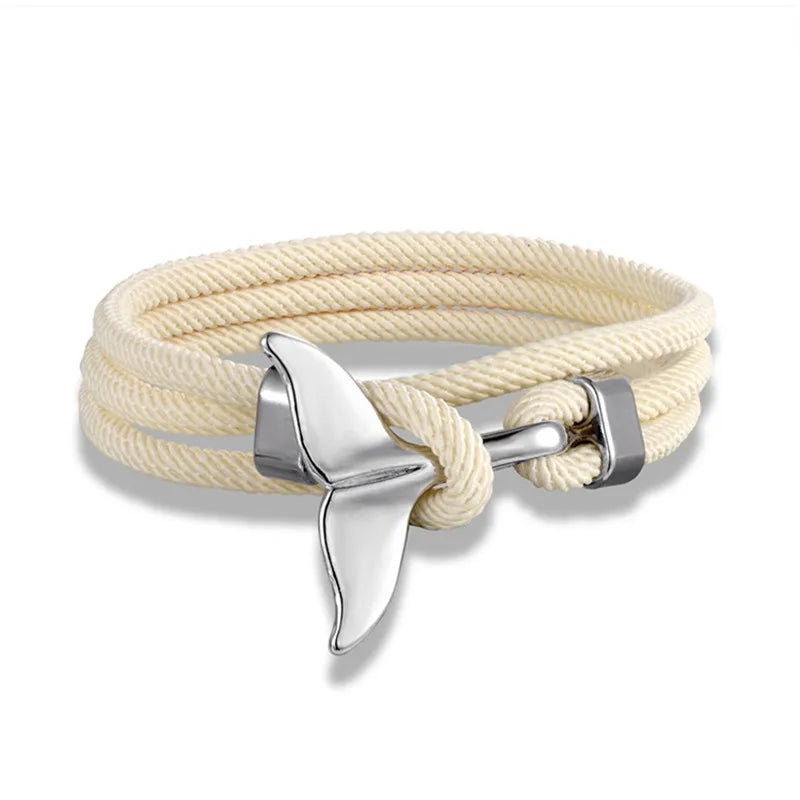 Ocean Anchor and Whale Tail Rope Bracelet - Adjustable Friendship Jewelry