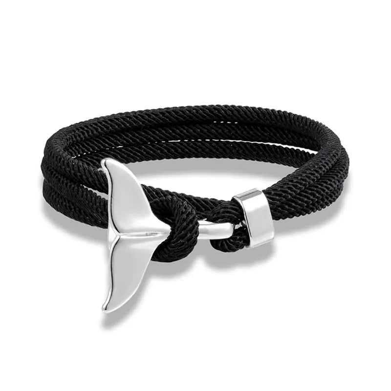 Ocean Anchor and Whale Tail Rope Bracelet - Adjustable Friendship Jewelry