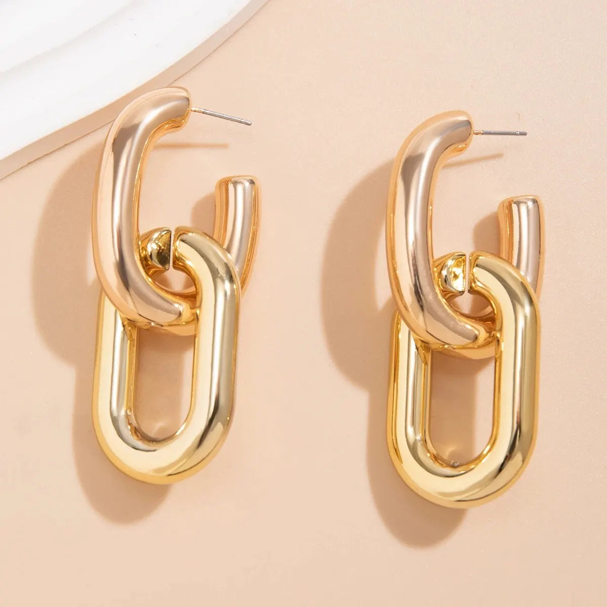 Geometric U Shape Hoop Earrings - Punk Metal Link Jewelry