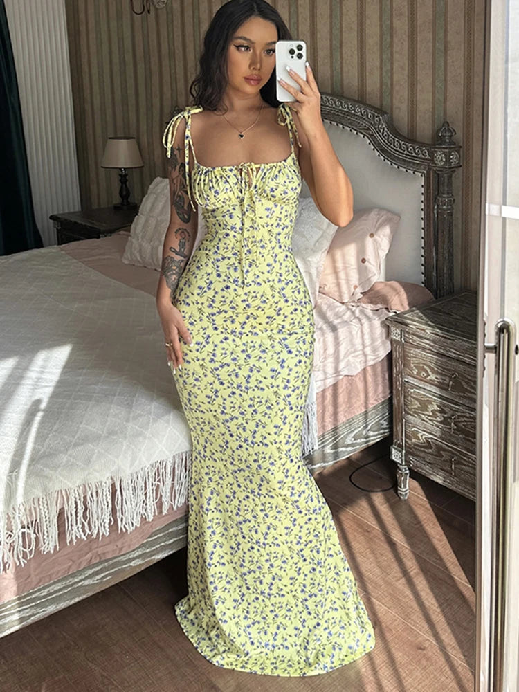 Floral Bodycon Beach Dress - Elegant Vacation Streetwear Long Dress