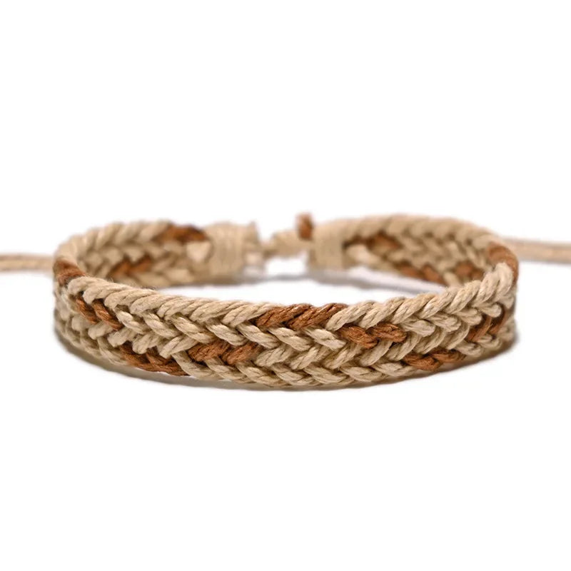 Handmade Vintage Cotton Rope Bracelet - Adjustable Brown Charm Jewelry