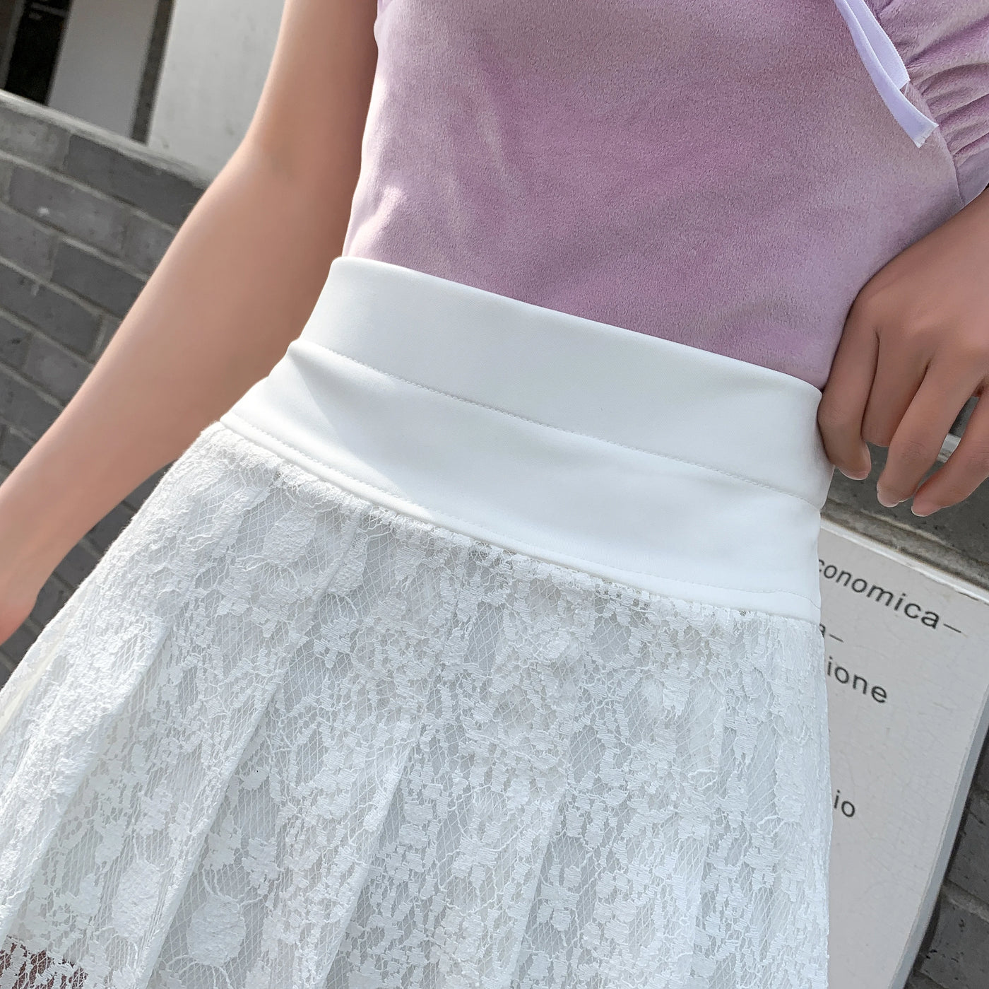 High Waist Lace Pleated Mini Skirt - Sweet Black White Student Skirt
