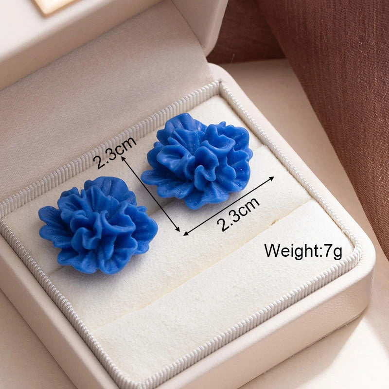Blue Geometric Flower Butterfly Dangle Earrings - Bohemian Statement Jewelry