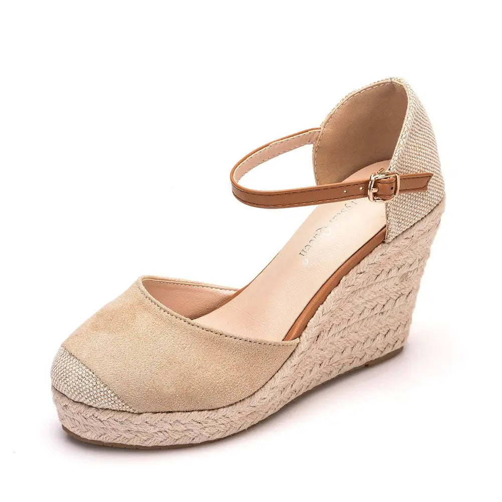 Suede Wedge Ankle Sandals - Round Toe Casual Dress Shoes
