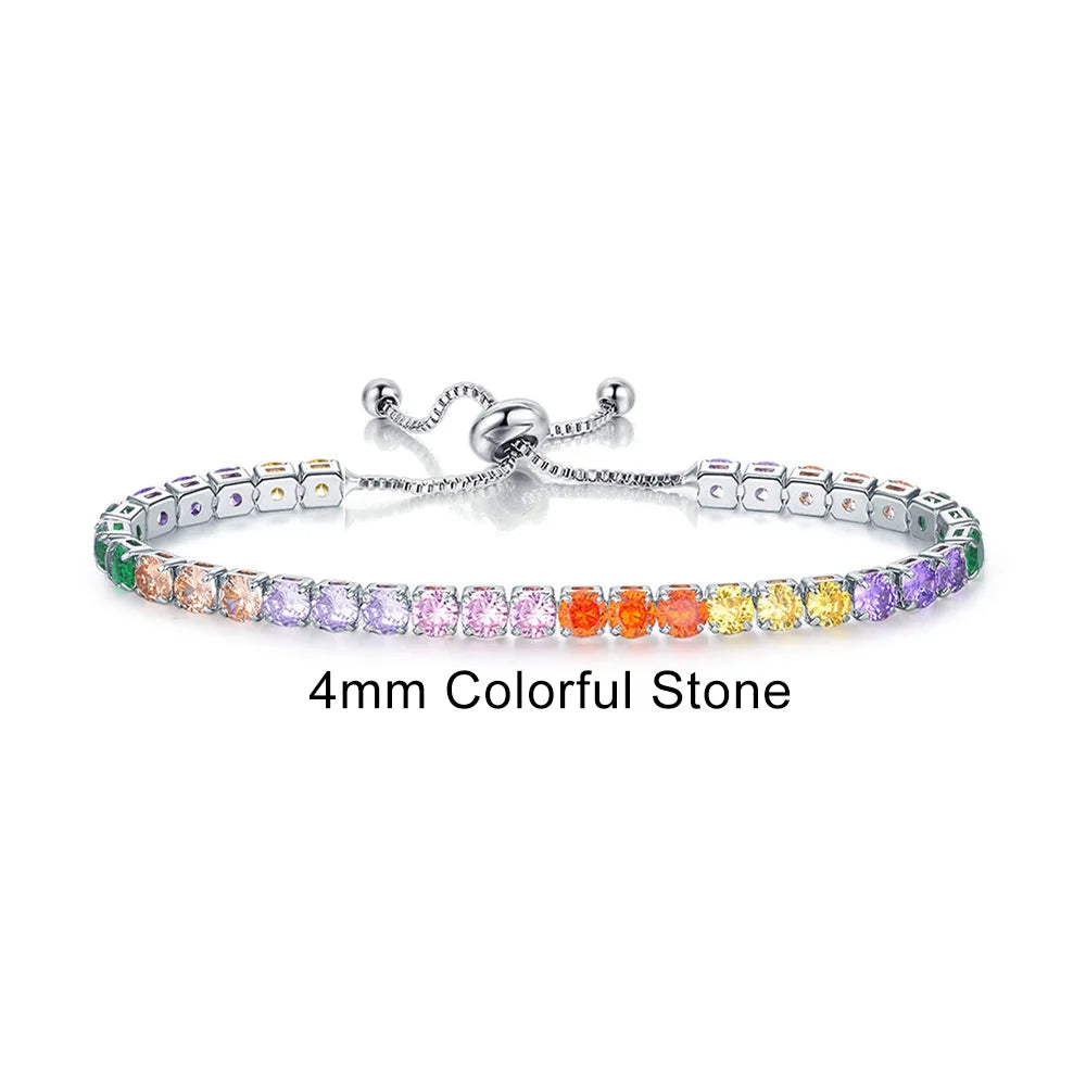Adjustable Rainbow Zircon Tennis Bracelet - Colorful Wedding Hand Chain