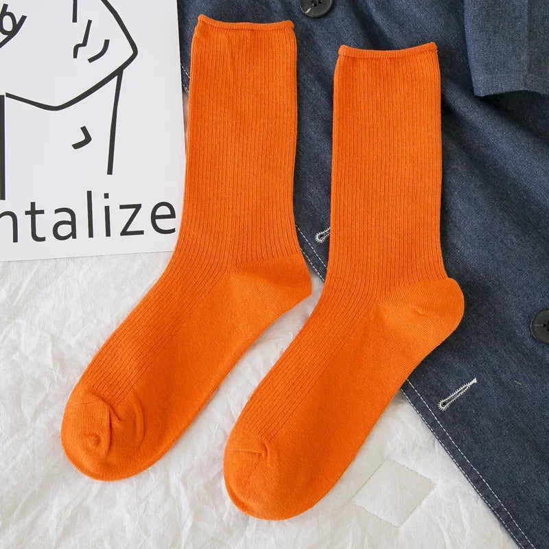 Solid Color Crew Socks - Breathable Preppy Korean Socks