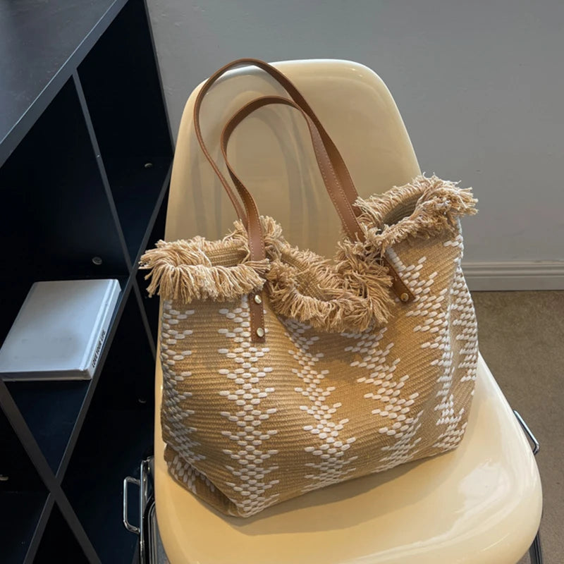 Large Top Handle Beach Tote Bag - Casual Commute Shopping Handbag