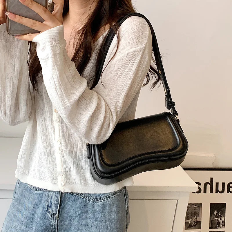 PU Leather Flap Crossbody Bag - Solid Color Small Saddle Purse