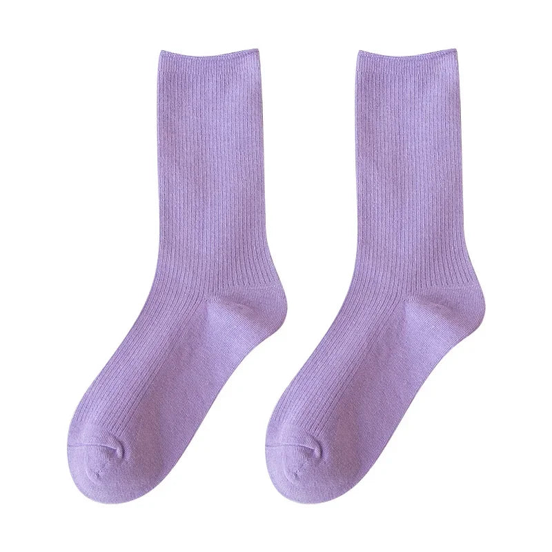 Solid Color Crew Socks - Breathable Preppy Korean Socks