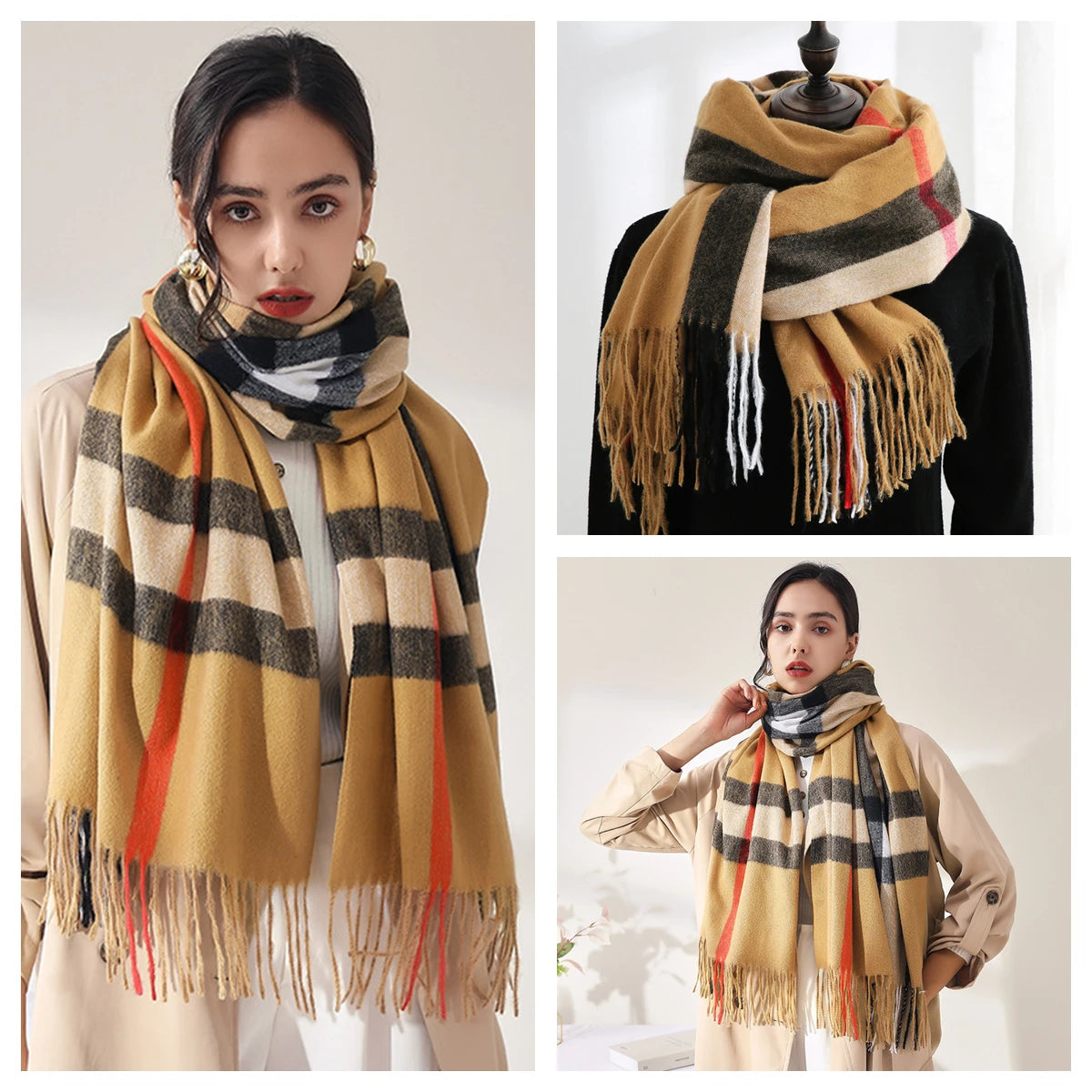 Classic Plaid Blanket Scarf - Cashmere-Feel Large Warm Shawl