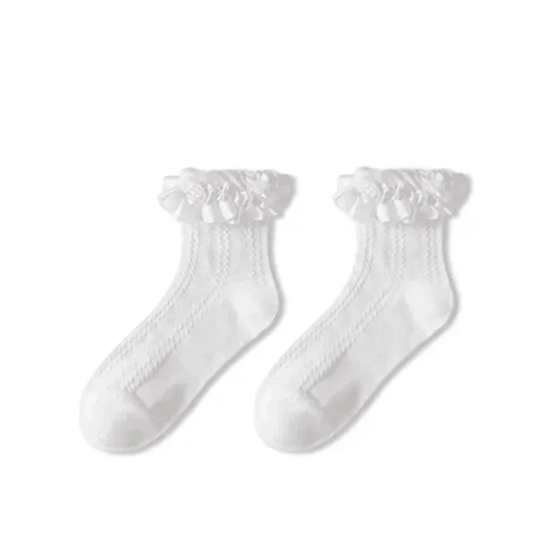 Lace Bow Ruffle Socks - Japanese Lolita Mid Tube Stockings