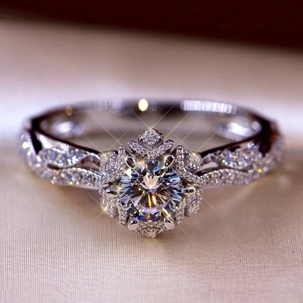 White Zircon Engagement Ring - Silver Color Anniversary Bridal Jewelry