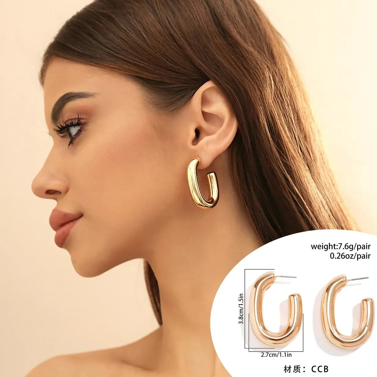 Geometric U Shape Hoop Earrings - Punk Metal Link Jewelry