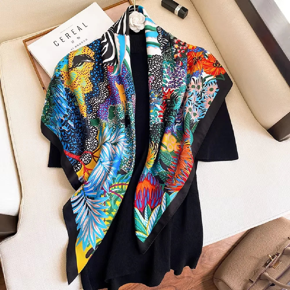 90cm Silk-Feel Square Scarf - Office Hair Neck Bandana Wrap