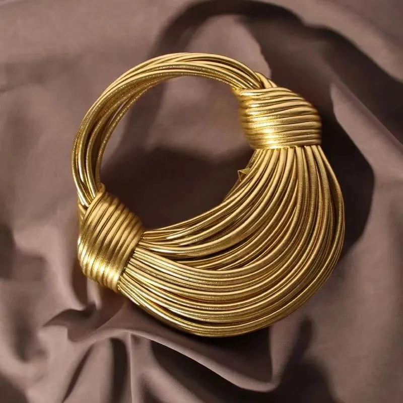 Handwoven Knotted Hobo Bag - Gold Silver Evening Clutch