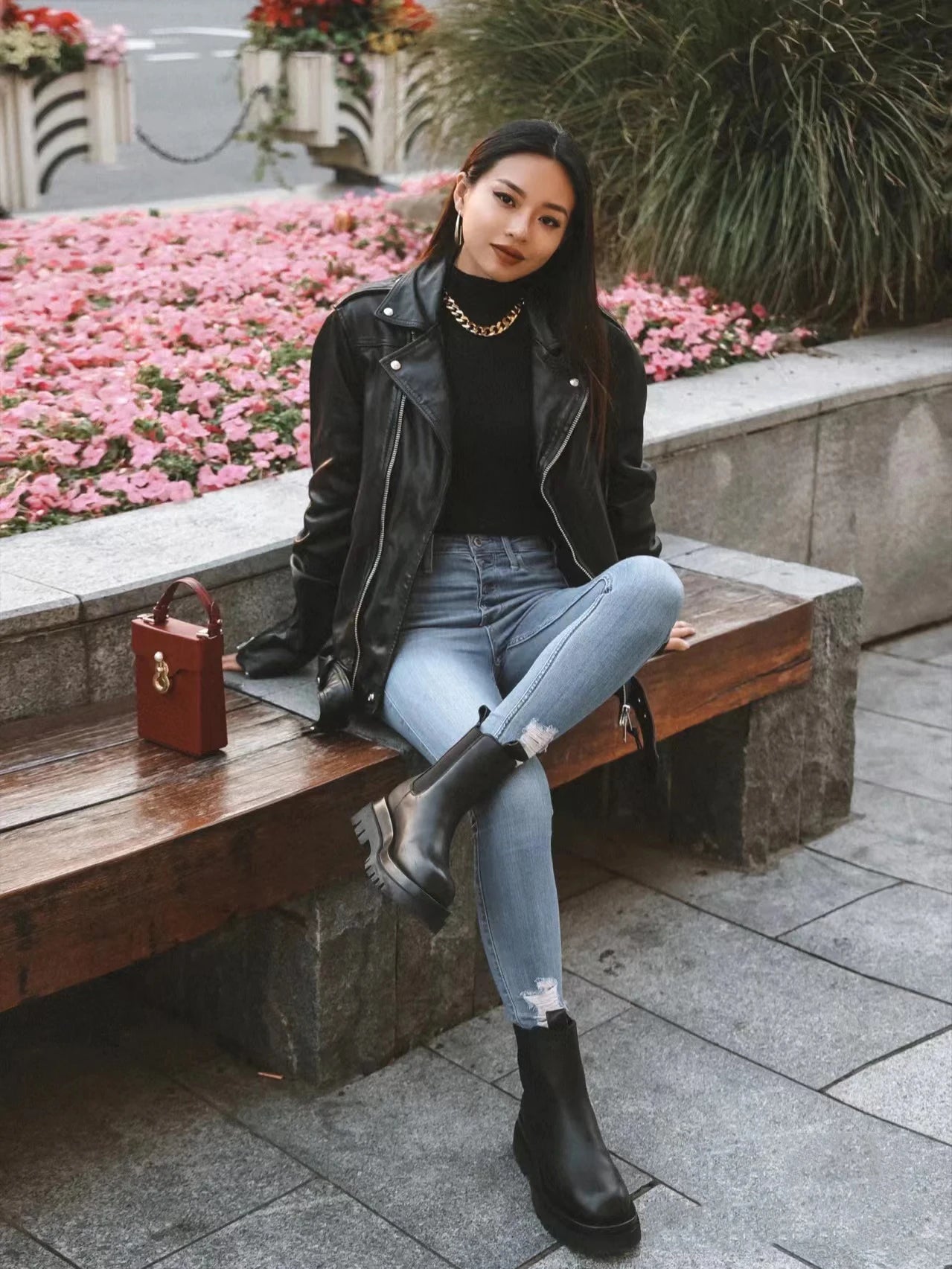 Loose Black PU Motorcycle Jacket - Imitation Leather Autumn Outerwear