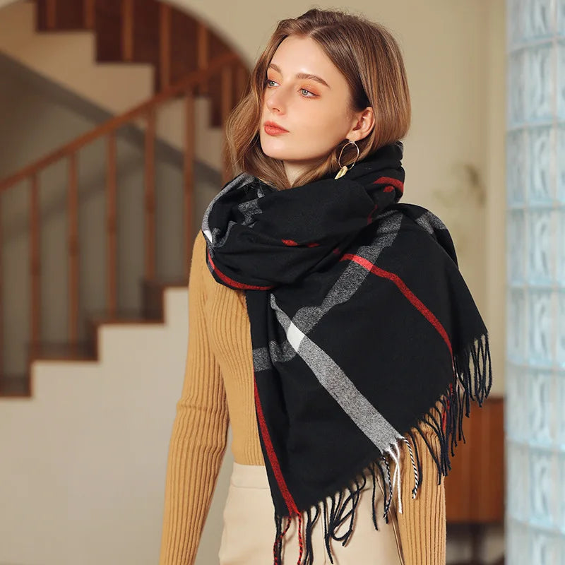 Classic Plaid Blanket Scarf - Cashmere-Feel Large Warm Shawl