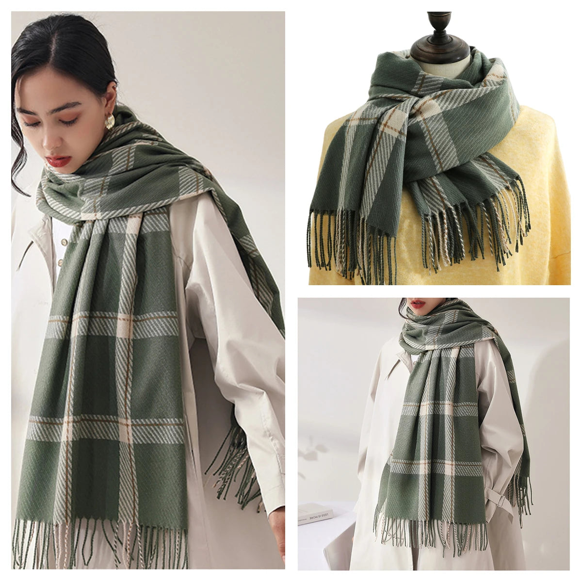 Classic Plaid Blanket Scarf - Cashmere-Feel Large Warm Shawl