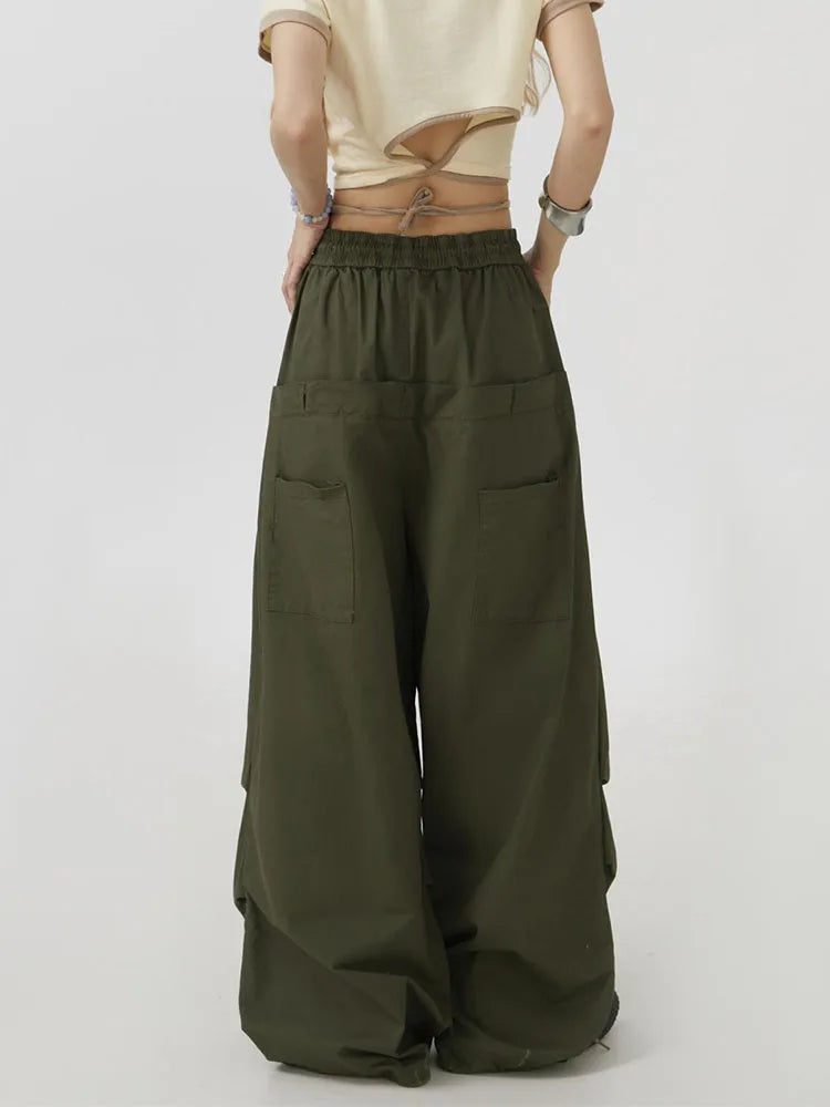 Y2K High Waist Cargo Pants - Loose Wide Leg Streetwear Trousers