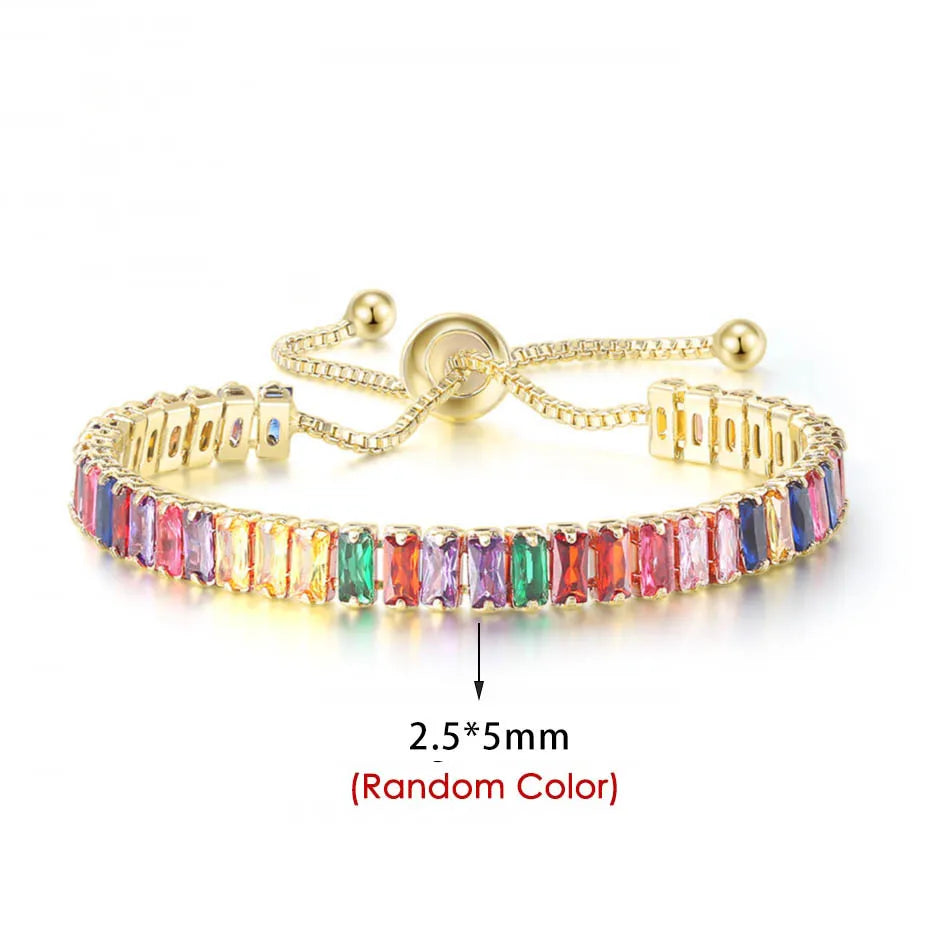 Adjustable Rainbow Zircon Tennis Bracelet - Colorful Wedding Hand Chain