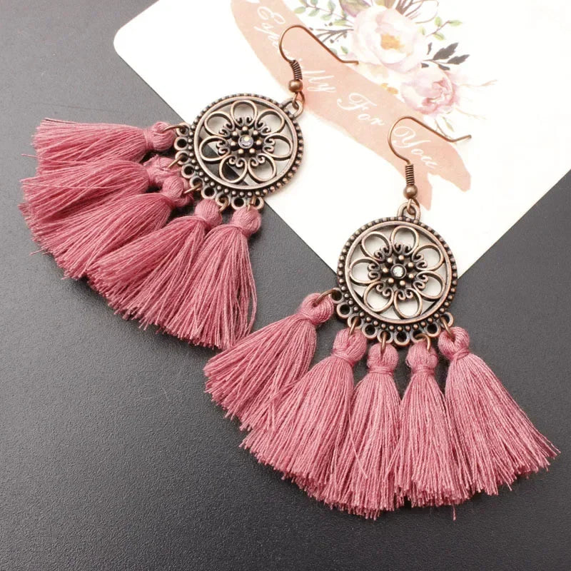 Bohemian Tassel Drop Earrings - Ethnic Red Sector Party Jewelry